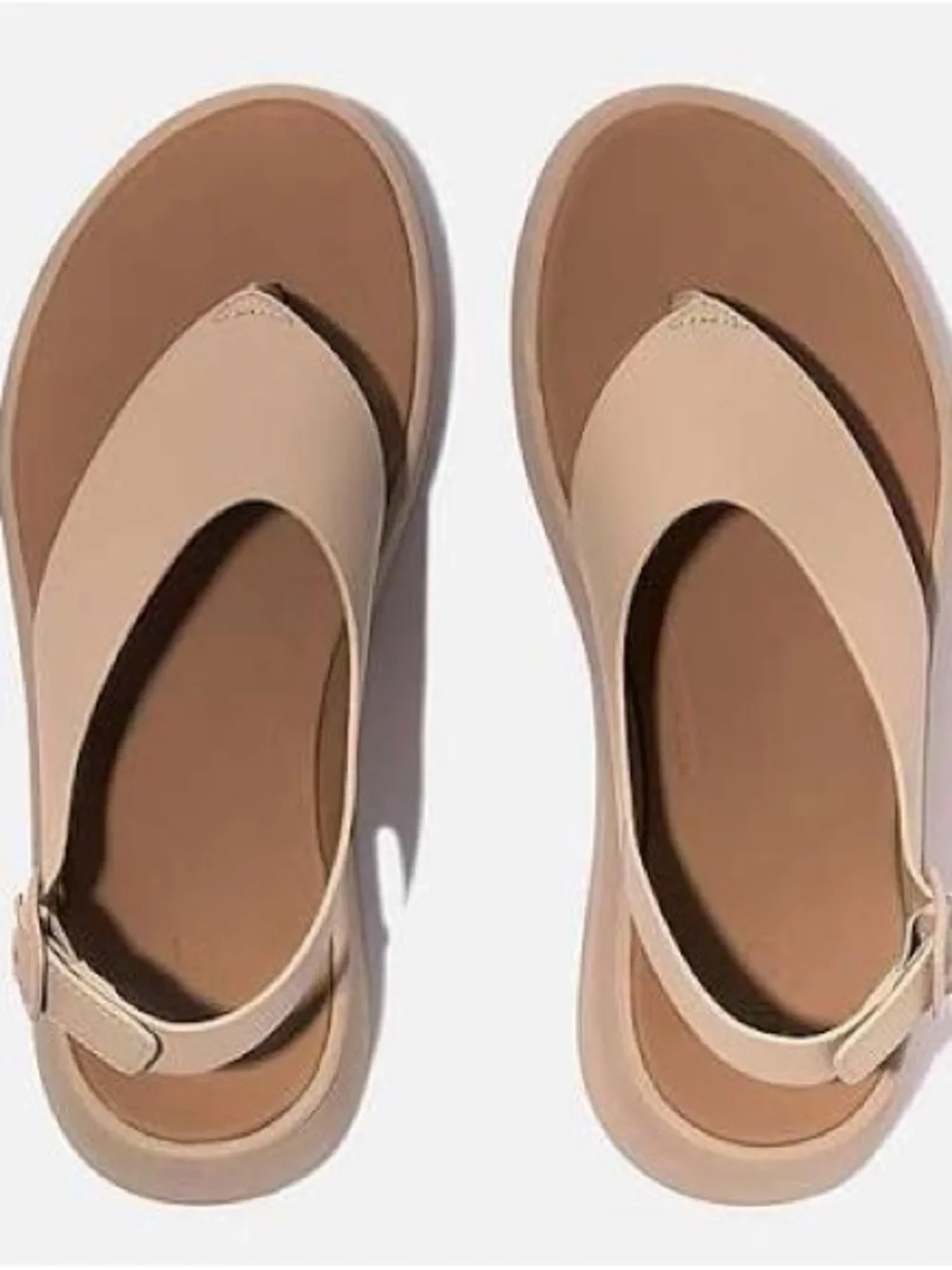 Fitflop F-MODE Leather Flatform Back-Strap Toe-Post Sandals size 9 Classic beige